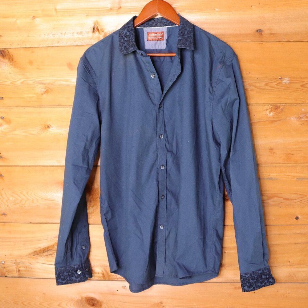 Consequence | Navy Long Sleeve Button Down‎ Shirt Large